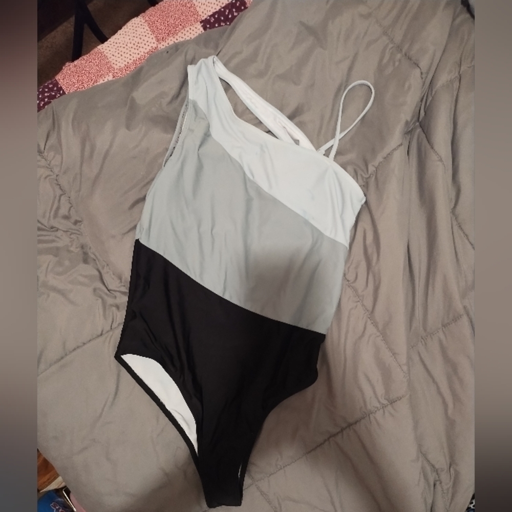 Stylish Black and Blue One-Piece Swimsuit